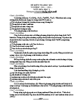 2 Đề kiểm tra học kỳ 1 môn Hóa học Lớp 9