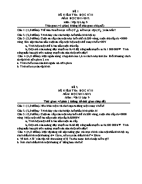 2 Đề kiểm tra học kỳ II môn Vật lý Lớp 9 - Năm học 2011-2012