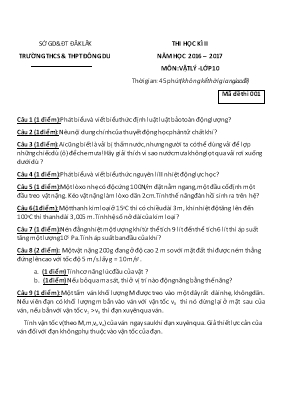 2 Đề thi học kỳ II môn Vật lý Lớp 10 - Năm học 2016-2017 - Trường THCS & THPT Đông Du