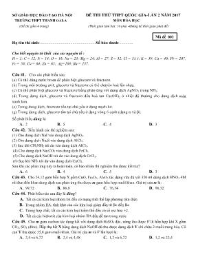 2 Đề thi thử THPT Quốc gia lần 2 môn Hóa học năm 2017 - Trường THPT Thanh Oai A (Có đáp án)