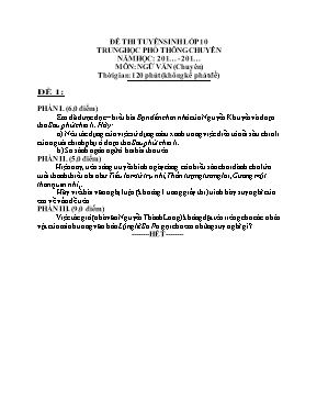 2 Đề thi tuyển sinh vào Lớp 10 THPT môn Ngữ văn (Chuyên)