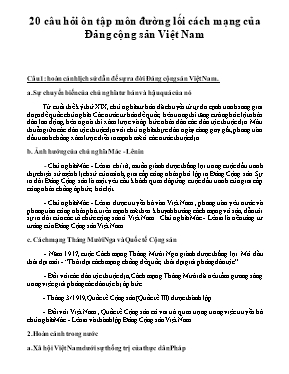 20 Câu hỏi ôn tập môn Đường lối cách mạng của