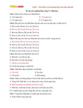 90 Câu trắc nghiệm Địa lý Lớp 11 - Bài 9: Nhậ