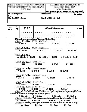 Bài kiểm tra cuối học kỳ II môn Toán Lớp 3 - 