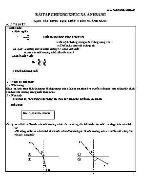 Bài tập chương Khúc xạ ánh sáng - Vật lý Lớp 