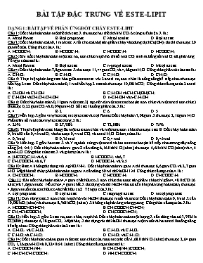Bài tập đặc trưng về Este - Lipit