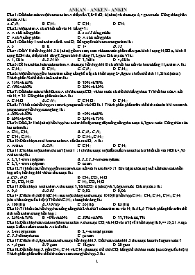 Bài tập Hóa học 11: Ankan – Anken - Ankin