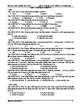 Bài tập luyện thi THPT Quốc gia môn Hóa học: Amin – Amino axit - Peptit