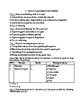 Bài tập Sinh học Lớp 10: Virut và bệnh truyền