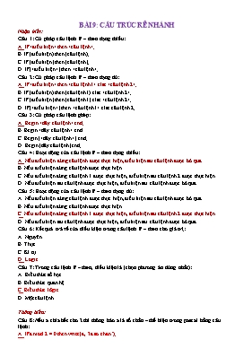 Bài tập Tin học 11 - Bài 9: Cấu trúc rẽ nhánh