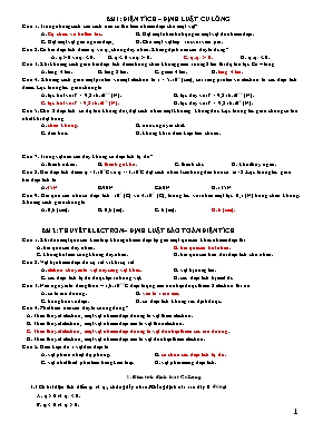 Bài tập trắc nghiệm Chương I môn Vật lý 11