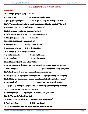Bài tập trắc nghiệm Giáo dục công dân Lớp 12 - Bài 1: Pháp luật và đời sống