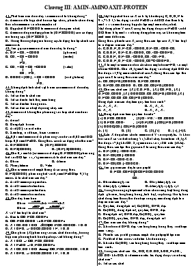 Bài tập trắc nghiệm Hóa học 10 - Chương III: Amin. Amino axit. Protein