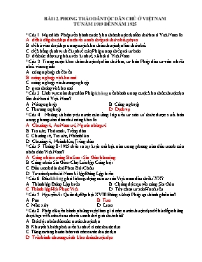 Bài tập trắc nghiệm Lịch sử 12 - Bài 12: Phong trào dân tộc dân chủ ở Việt Nam từ năm 1919 đến năm 1925