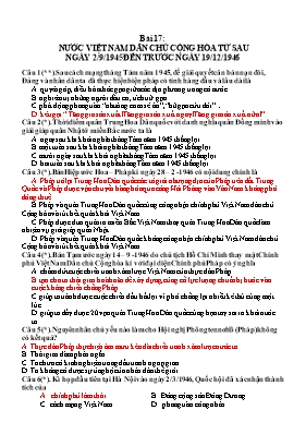 Bài tập trắc nghiệm Lịch sử 12 - Bài 17: Nước