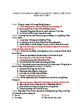 Bài tập trắc nghiệm Lịch sử 12 - Bài 20: Cuộc