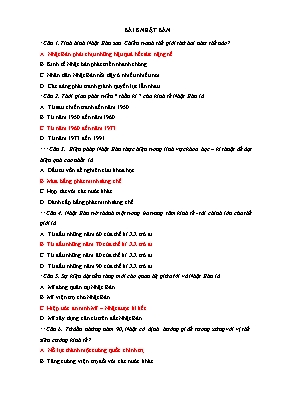 Bài tập trắc nghiệm Lịch sử 12 - Bài 8: Nhật 