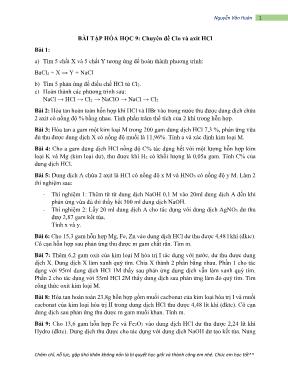 Bài tậpHóa học 9 - Chuyên đề: Clo và axit HCl - Nguyễn Văn Huân