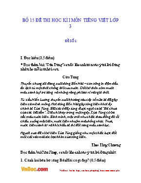 Bộ 15 đề thi học kì I môn Tiếng Việt Lớp 3