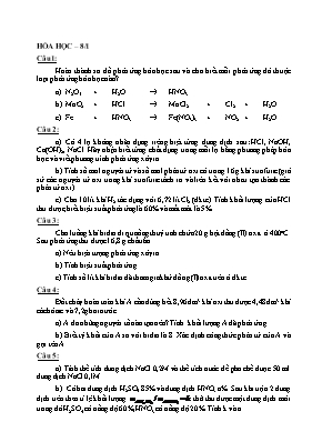 Bộ đề kiểm tra Hóa học Lớp 8