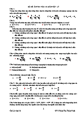 Bộ đề ôn thi vào Lớp 10 môn Vật lý