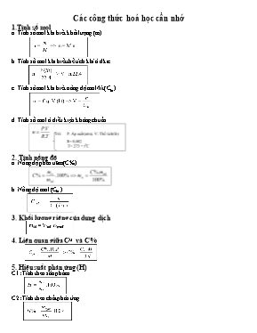 Các công thức Hoá học cần nhớ