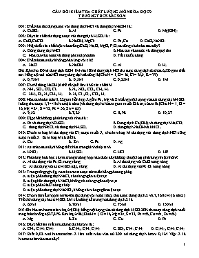 Câu hỏi kiểm tra chất lượng môn Hóa học 9 - Trường THCS Bắc Sơn