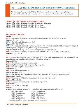 Câu hỏi kiểm tra kiến thức chương Halogen - H