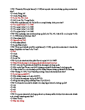 Câu hỏi trắc nghiệm Bài 1 môn Lịch sử Lớp 12