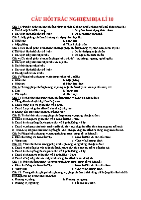 Câu hỏi trắc nghiệm Địa lí 10