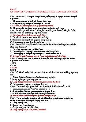 Câu hỏi trắc nghiệm Lịch sử 11 - Bài 22: Xã h