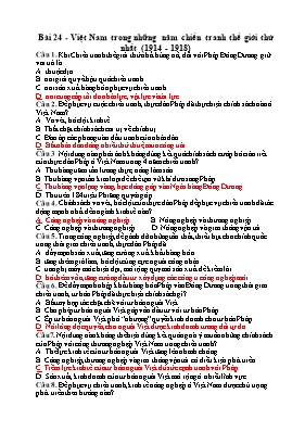 Câu hỏi trắc nghiệm Lịch sử 11 - Bài 24: Việt