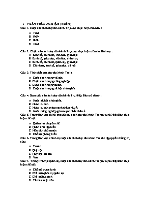 Câu hỏi trắc nghiệm Lịch sử 11