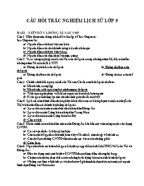 Câu hỏi trắc nghiệm môn Lịch sử Lớp 9