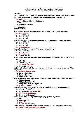 Câu hỏi trắc nghiệm Word