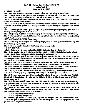 Câu hỏi và bài tập ôn tập học kỳ 2 môn Vật lí 8 - Năm học 2016-2017