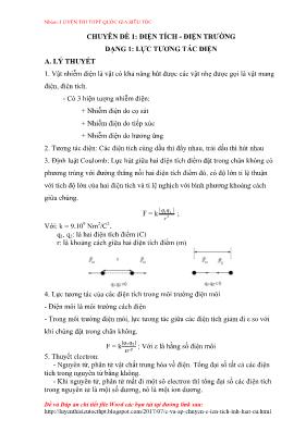 Chuyên đề luyện thi THPT Quốc gia môn Vật lý - Chuyên đề 1: Điện tích - Điện trường