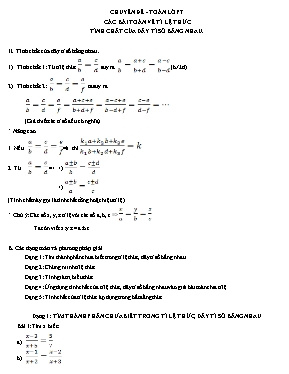 Chuyên đề Toán 7: Các bài toán về tỉ lệ thức - Tính chất của dãy tỉ số bằng nhau