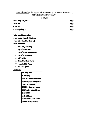 Chuyên đề: Xác định tên kim loại, cthh của ox