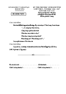 Đề chọn học sinh giỏi tỉnh môn Ngữ văn Lớp 9 - Năm học 2016-2017 - Sở GD & ĐT Hải Dương