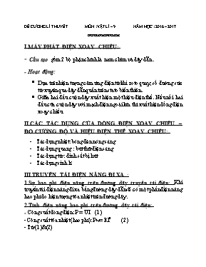 Đề cương lí thuyết môn Vật lí 9 - Năm học 201