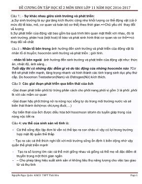 Đề cương ôn tập học kì 2 môn Sinh học Lớp 11 