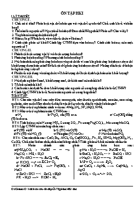 Đề cương ôn tập học kỳ 1 môn Hóa học Lớp 8