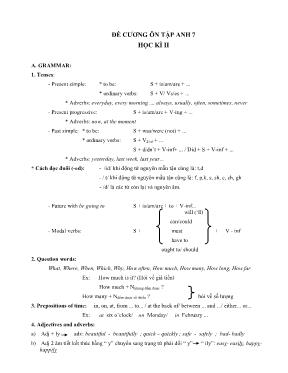 Đề cương ôn tập học kỳ 2 môn Tiếng Anh Lớp 7