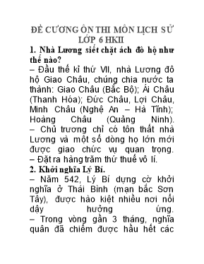 Đề cương ôn tập học kỳ II môn Lịch sử Lớp 6
