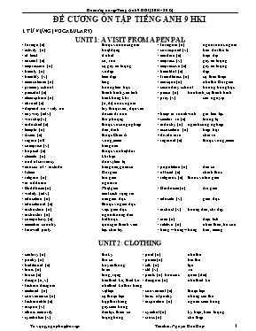 Đề cương ôn tập kiểm tra học kỳ 1 môn Tiếng Anh 9