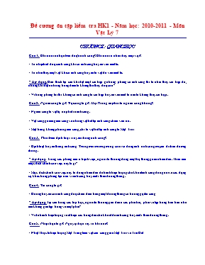 Đề cương ôn tập kiểm tra học kỳ 1 môn Vật lý Lớp 7 - Năm học 2010-2011