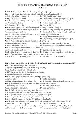 Đề cương ôn tập kiểm tra học kỳ II môn Địa lý