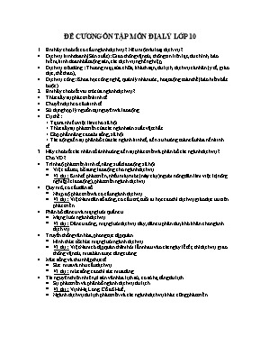 Đề cương ôn tập môn Địa lý Lớp 10