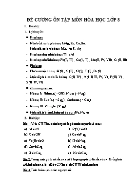 Đề cương ôn tập môn Hóa học 8